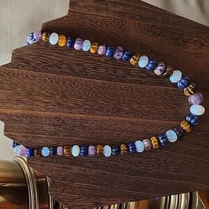 Multi Gemstone Carved Beaded Necklace 18-20" Sterling Silver Clasp